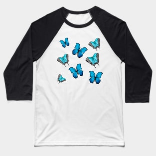 Blue Butterflies Texture Baseball T-Shirt